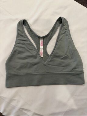 PINK Victoria's Secret Ribbed-Band Racerback Sports Bra - Sage
